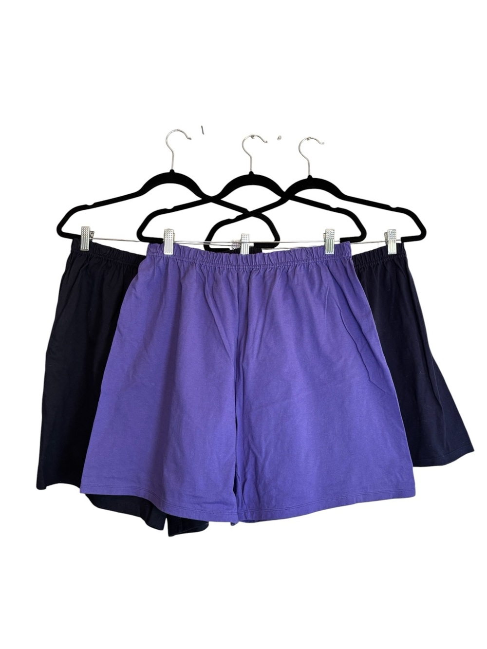 THREE! Just My Size Women’s Cotton Lounge Shorts 14W 16W Purple Navy